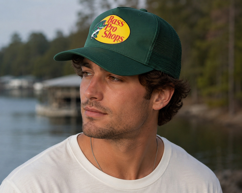 Bass Pro Shops Logo Mesh Trucker Snapback Hat Green Fishing Outdoor Cap OSFA